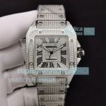 Best Clone Cartier Santos 100XL Watch Fully Iced Out Roman Numerals Dial